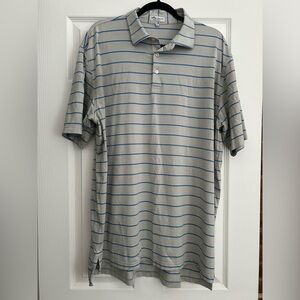 Peter Millar Gray Striped Summer Comfort Polo, XL